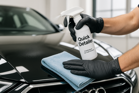Mantenimento auto con quick detailer spray e panno microfibra