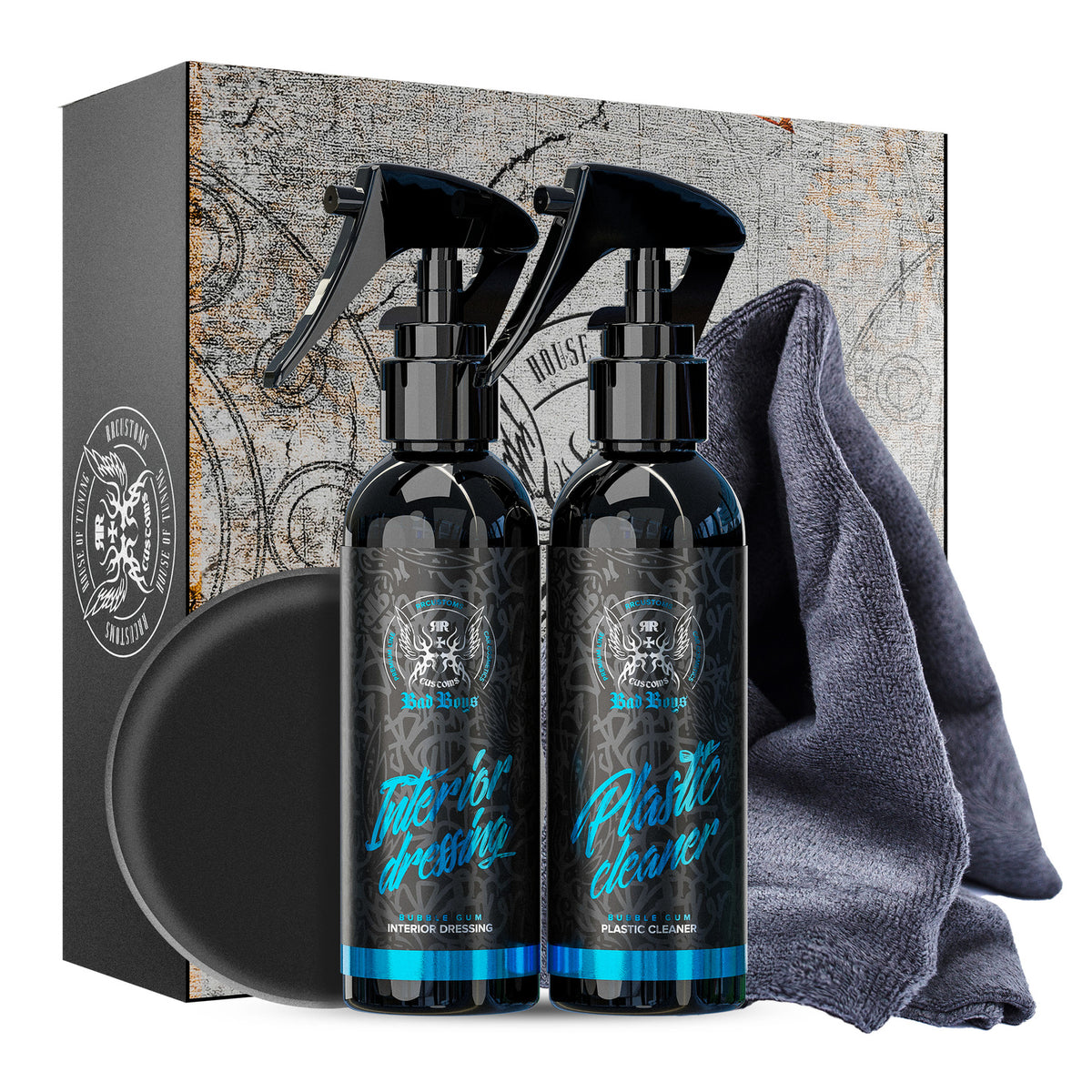 BadBoys Interior Set – Kit Completo per la Pulizia e la Protezione delle Plastiche Interne (Fragranza Bubble Gum)