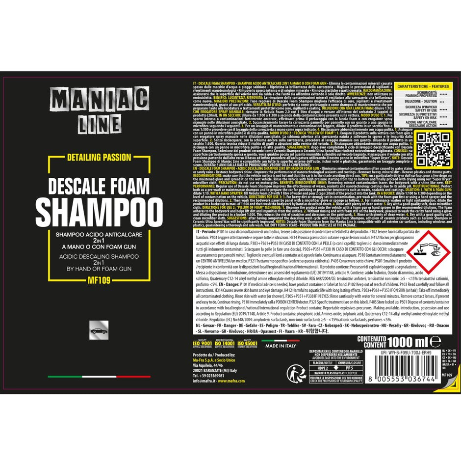 Descale Foam Shampoo - Maniac Line For Car Detailing