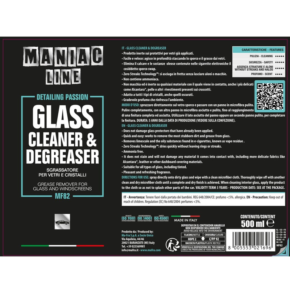 Glass Cleaner & Degreaser - Maniac Line For Car Detailing