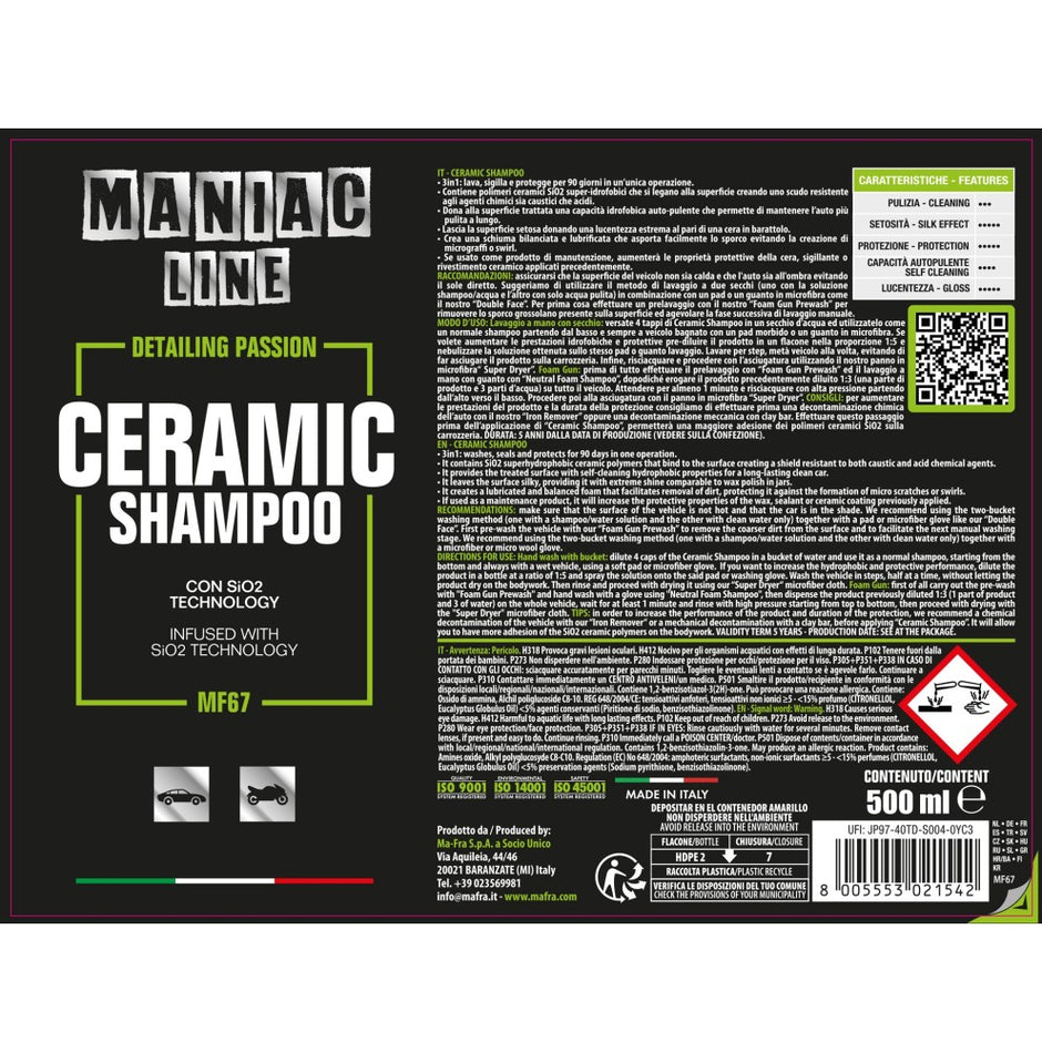Ceramic Shampoo - Maniac Line For Car Detailing