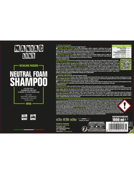 Neutral Foam Shampoo - Maniac Line For Car Detailing